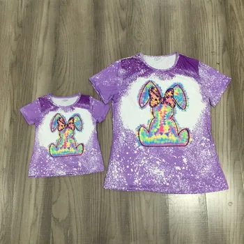 GirlyMax Jar Leto Mama Dcéry Veľká Noc Oblečenie Bunny Tie Dye Levandule T Tričko