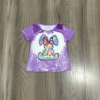 GirlyMax Jar Leto Mama Dcéry Veľká Noc Oblečenie Bunny Tie Dye Levandule T Tričko