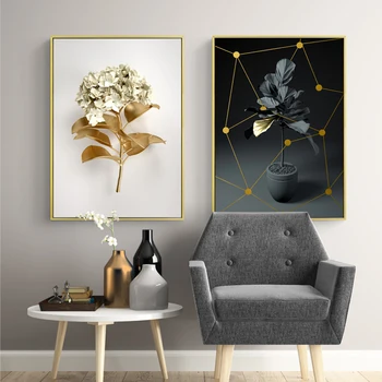 Moderné mramor, zlatý kvet, list geometrické nástenné plátno, maľovanie na umelecké plátno maľovaní plagátov a tlačí fotografie pre spálne interi