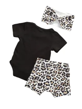 0-18 M Módne letné Oblečenie pre Batoľa, Baby, Dievčatá, Chlapcov 3ks List, čierne Romper Top Leopard Šortky hlavový most bavlnené oblečenie