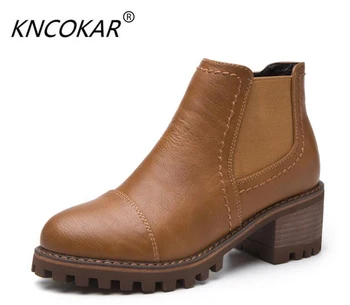 KNCOKAR Zimné 2018 nové krátke topánky, módne trendové dámske topánky nepremokavé platformu hrubé a nízke topánky