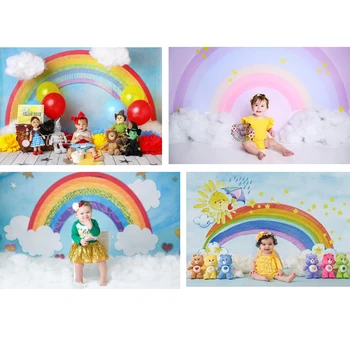 Deti 1. Narodeniny Pozadí Rainbow Unicon Pozadie Baby Sprcha Tortu Stôl Dekorácie Ružové Dievča tému Pozadia Fotografie