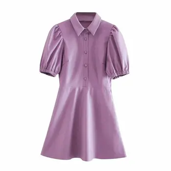 2020 Nové Ženy Šaty Faux Kožené Muchárik krátke lístkového rukávy Mini Šaty Ležérne Módne Žena vestidos femme župan