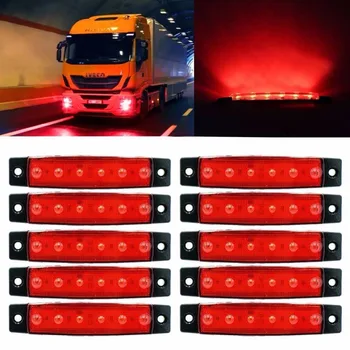 10x 6 LED Príves, Ukazovateľ Strane Značku Autobusu Odbavenie Žiarovka 12V 24V Zadné Vonkajšie Svetlá pre nákladné Vozidlo Van Caravan RV Nákladných Červená
