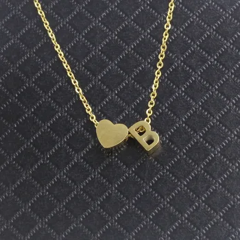 Nové leštené zlaté broskyňa srdce + anglický ABCA-Z anglickej abecedy perforované 45 cm náhrdelník