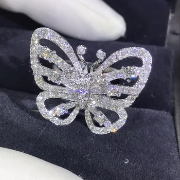 Striebornú Farbu a Krásny motýľ prstene pre ženy Spevnené Drobné zirkóny crystal Pre Lady Ženy Krúžok Šperky Strany Krúžok Dary