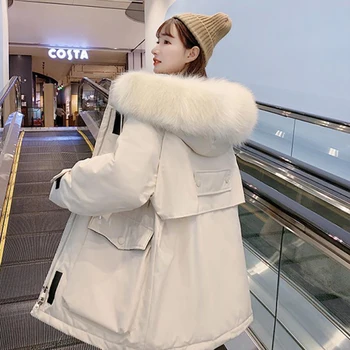 Dámske Zimné Nadol Bunda 2021 Nový kórejský Voľné Bavlnené Oblečenie Žien Parkas Nadrozmerná Kabát Veľkosť Prešívaný Ženy Teplý Kabát
