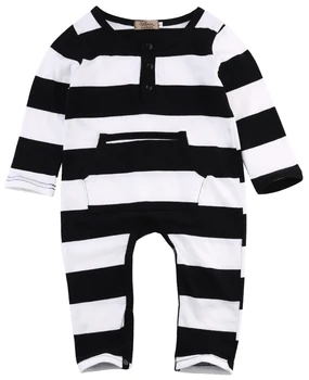 6M-2Y Dieťa Zebra Prúžok Remienky Biele Čierne Pruhované Unisex Detské Kostýmy Dieťa Dlhý Rukáv Jumpsuit, Baby, Dievčatá Oblečenie