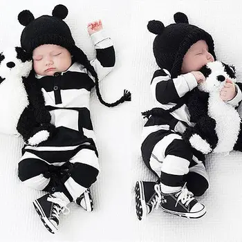 6M-2Y Dieťa Zebra Prúžok Remienky Biele Čierne Pruhované Unisex Detské Kostýmy Dieťa Dlhý Rukáv Jumpsuit, Baby, Dievčatá Oblečenie