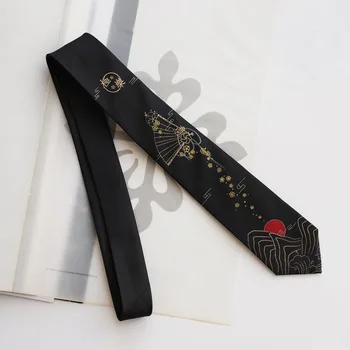 Doprava zadarmo Nový Muž mužov Originálny dizajn tlačených kravatu študentov retro darček kravata Samoopaľovacie čierne zlato cherry blossom kravatu