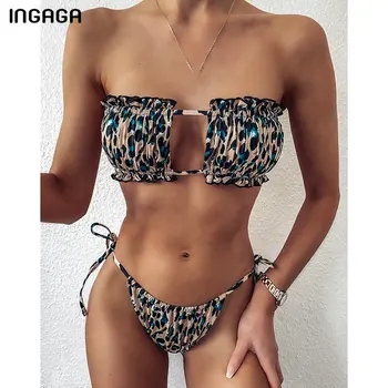INGAGA Bandeau Bikini 2021 Plavky Ženy Plavky Mikro Tangá Bikini Set Leopard Skladaný Biquini Plaviek na Kúpanie Vyhovuje