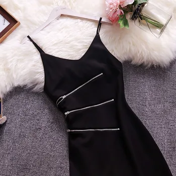 V lete roku 2020 Nové Lady temperament šatka bez rukávov duté zips all-zápas split šaty malé čierne šaty žena