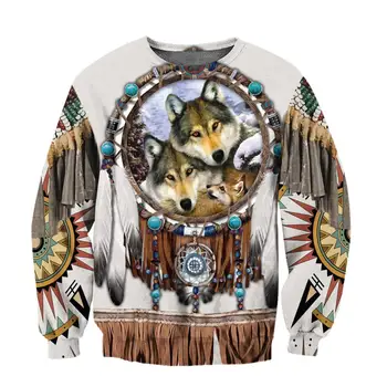 Rodák indiánskeho Kmeňa Wolf 3D Vytlačené Mužov Hoodies Mikina Unisex Streetwear Zips Pulóver Bežné Bunda Tepláky KJ0183