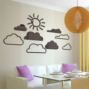 Sun Cloud Zrkadlo na Stenu-Nálepky Akryl Cartoon Samolepky na Stenu Pre Deti Izba Spálňa Wall Art Obtlačky nástenná maľba Domova samolepiace
