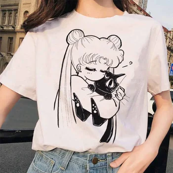 Ženy Sailor Moon 90. rokov Vtipné Tričko HAesthetic Mačka Anime Dievča Arajuku Oblečenie Tričko Roztomilý Žena T-shirt Kawaii Ženy Tričko