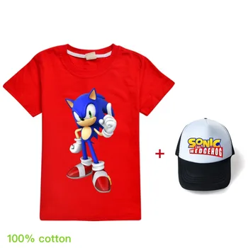Letné Cartoon Nadzvukové Sonic Tlač Dieťa, Chlapec, Dievča, Topy Deti Krátky Rukáv T-Shirt+Klobúk Spp Set Bavlna Dieťa Tees Oblečenie