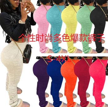 2020 Tepláky Ženy Obličkového Nohavice Dámske Skladaný Joggers Skladaný Vysoký Pás Nohavice Split Bell Spodnej Časti Nohavice Ženské 11 Farba