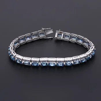 GEM BALET 925 Sterling Silver Náramky & Bangles Jemné Šperky Prírodné Blue Topaz Náramok pulseras plata de ley 925 mujer