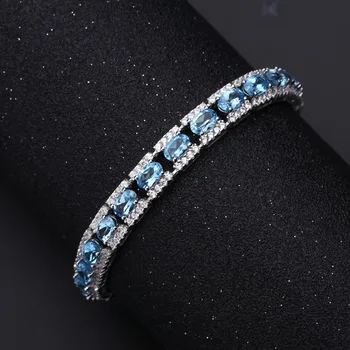 GEM BALET 925 Sterling Silver Náramky & Bangles Jemné Šperky Prírodné Blue Topaz Náramok pulseras plata de ley 925 mujer