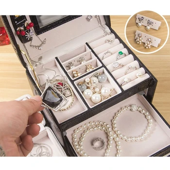 1 Ks Uzamykateľné Zrkadlové Šperky Box Náhrdelník Krúžok Skladovanie Organizátor Syntetickej Kože, Veľký Klenot Kabinetu Prípade Šperky Zobraziť