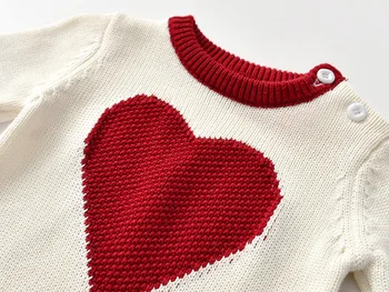 Nové jarné biela novorodenca pletený sveter oblečenie láska bavlny, vlny hakama dieťa pletený sveter chlapec dievča romper