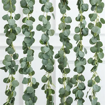 1m Listy Eukalyptu Viniča Umelé Zelené Listy Veniec Umelý Ratan Rastliny Ivy Veniec Stenu Svadobné Dekorácie