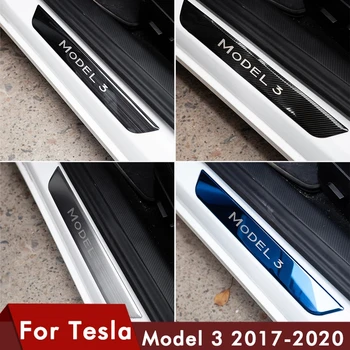 Auto Pedál Samolepky Pre Tesla Model 3 Dvere Auta Parapet Dekoratívne Šúchať Doska Stráže Karbónová Nálepka Ochrany Pásy 2017-2020