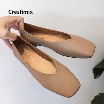 Cresfimix zapatos de mujer ženy roztomilý ľahké black pu kožené ploché topánky lady retro pohodlné tanec sklzu na topánky a5268