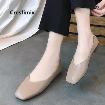 Cresfimix zapatos de mujer ženy roztomilý ľahké black pu kožené ploché topánky lady retro pohodlné tanec sklzu na topánky a5268