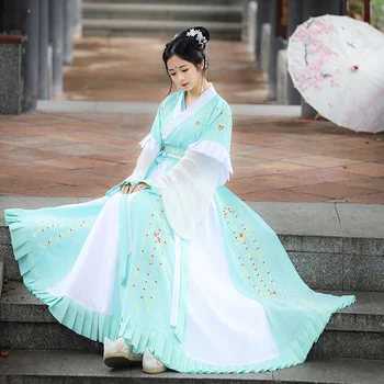 Čínsky Traidtional Hanfu Coastume Ženy Tang Vyhovovali Princezná Oblečenie Dievča Dávnych Víla Cosplay Šaty Výšivky Ľudové Dancewear