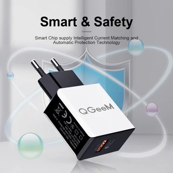 QGEEM QC 3.0 USB Nabíjačka Vlákniny Kreslenie Rýchle Nabíjanie 3.0 Rýchlo Nabíjačka Prenosný Telefón Nabíjací Adaptér pre iPhone Xiao Mi9 EÚ a USA
