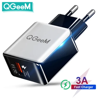 QGEEM QC 3.0 USB Nabíjačka Vlákniny Kreslenie Rýchle Nabíjanie 3.0 Rýchlo Nabíjačka Prenosný Telefón Nabíjací Adaptér pre iPhone Xiao Mi9 EÚ a USA