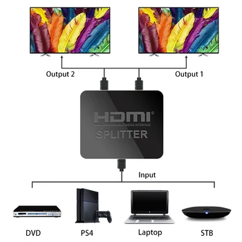 4K HDMI Splitter Full HD Video 1080p HDMI Prepínač Prepínač 1X2 Split 1: 2 Z Zosilňovač Duálne Zobrazenie Na HDTV DVD Na PS3 Xbox