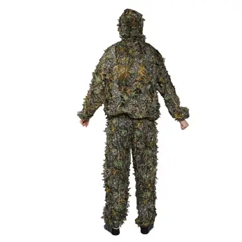 1 Nastavte Poľovnícke Oblečenie 3D Leaf Kabát Nohavice Kamufláž Vonkajšie Jungle Sledovať Vták 53CD