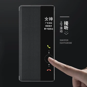 Luxusné Kožené Smart View Flip puzdro Pre Huawei Mate 40 Pro Mate40 Mate40pro 40pro 5G Globálna Verzia Magnetický Kryt Telefónu