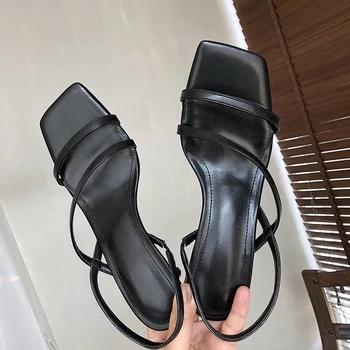 ISNOM Letné Sandále Ženy Tenké Vysoké Podpätky Sandále Originálne Kožené Topánky Žena Strappy Strany Topánky Dámske 2019 New Black