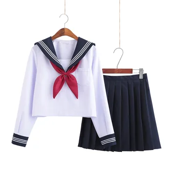 Biela Školáčka Jednotné Japonskej Triedy Navy Námorník Školské Uniformy Študentov Oblečenie Pre Dievčatá Anime COS Námorník Tmavomodrý Oblek