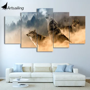ArtSailing HD tlač 5 ks plátno art print Vytie Vlka v Oblakoch moderné dimage obrazy pre obývacej izbe Plagáty NY-7171B