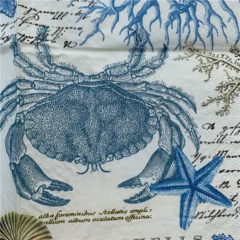 15 Decoupage vintage obrúsok papier elegantné tkaniva seahorse conch krab kotvy coral star svadobné party domova roztomilý serviettes