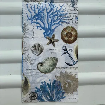15 Decoupage vintage obrúsok papier elegantné tkaniva seahorse conch krab kotvy coral star svadobné party domova roztomilý serviettes