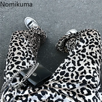 Nomikuma Streetwear Leopard Nohavice Ženy Úsek Vysoký Pás Širokú Nohu, Nohavice Žena Príležitostné Voľné Plus Veľkosti 4XL Pantalones 3e123
