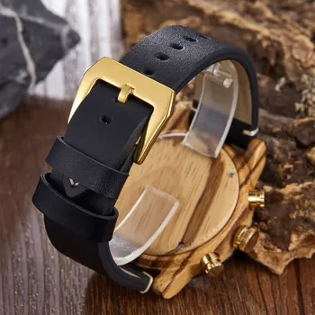 Drevené Hodinky LED Digitálne Hodinky Muži Móda Multi-Quartz funkcie Digitálneho Duálne Zobrazovanie Kožené Vojenské Drevené Hodinky Náramkové hodinky