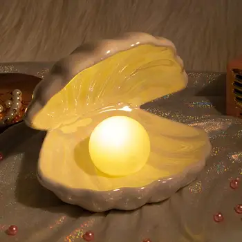 Keramické Shell Perlou Nočné Svetlo LED Fantasy Morská víla Dekorácie, Lampy Darček Ploche Skladovanie Spálne Dekorácie LED Nočné Svetlo