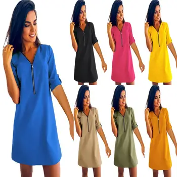 V lete roku 2020 Nové Veľkosť S-5XL Žien Bežné tvaru Ženy je-line Sukňa na Zips Voľné Farbou Ženské Šaty