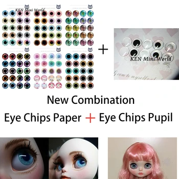 Nová Kombinácia 5 Párov Očí Čipy Žiak + 10 Párov Očí čipy papier Vzor Rainbow Shinning, Farby 1:6 Bábiky Oko DIY Nástroje