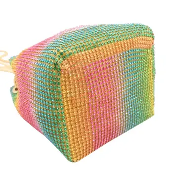 Boutique De FGG Rainbow Ženy Mini Reťazca Ramenný Peňaženky a Kabelky Crystal Spojka Večer Tašky Drahokamu Strany Crossbody Taška