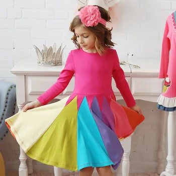 Dievčatá Rainbow, Šaty na Jeseň Dlhé rukávy Okrúhle Krčný Farba-blok príčinné nonelty jeseň party Šaty, oblečenie pre deti