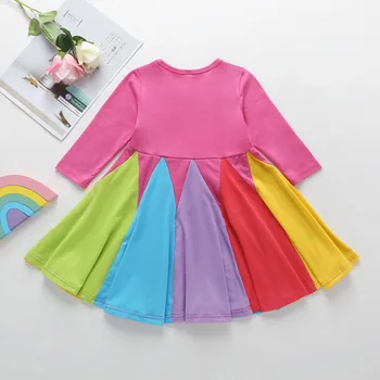 Dievčatá Rainbow, Šaty na Jeseň Dlhé rukávy Okrúhle Krčný Farba-blok príčinné nonelty jeseň party Šaty, oblečenie pre deti
