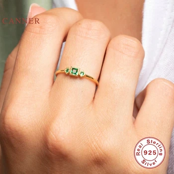 CANNER Jednoduché Emerald Tri Diamanty Krúžok 925 Sterling Silver Anillos Zlaté Prstene Pre Ženy, Luxusné Šperky, Snubné Prstene