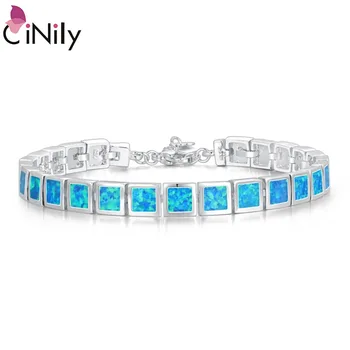 CiNily Blue & White Fire Opal Kameň Široký Reťaz Prepojenie Náramky & Bangles Strieborné Pozlátené Kovové Námestie Luxusné Šperky Žena, Dievča